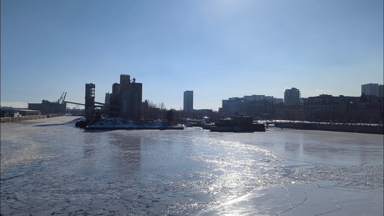 Montreal port completely iced over.  Rescue on ice exercises by firemen