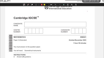 IGCSE MATHEMATICS Paper 2(Extended) 0580/21 oct/Nov 2023 Solution