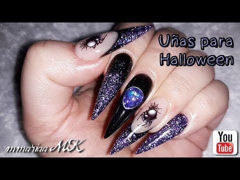 Uñas Acrílicas Negras y Moradas Holograficas - Halloween Nails - thptnganamst.edu.vn