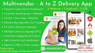 Multivendor - Grocery, Food, Vegetables, Fruits (Website + Android + iOS); Admin Dashboard Demo