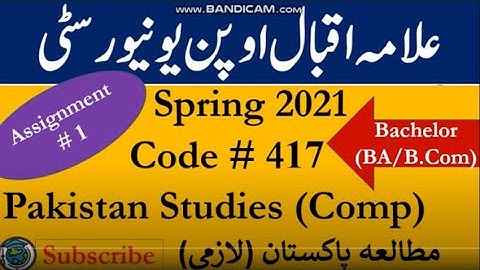 AIOU Code 417 Solved Asignment No.1 Spring  2021 || Subject: Pakistan Studies || Level: Bachelor/BA