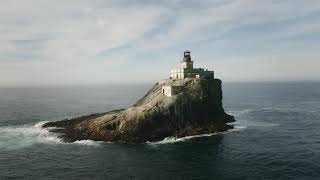 Tillamook Rock Lighthouse and Ecola State Park Flyby with Ocean Sounds 4K
