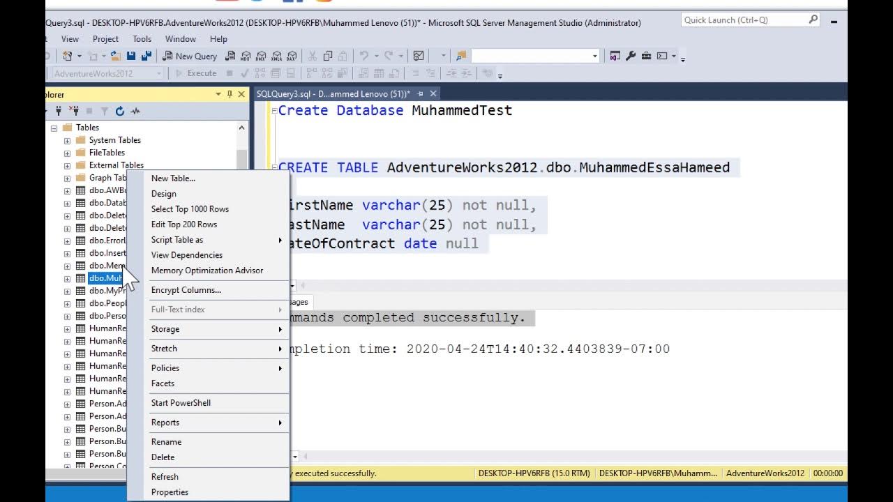 57 Creating Table Microsoft SQL Server - YouTube