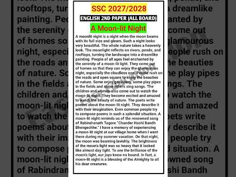 Paragraph A Moon-lit Night Important Suggestion #ssc2027 #english2ndpaper #shorts
