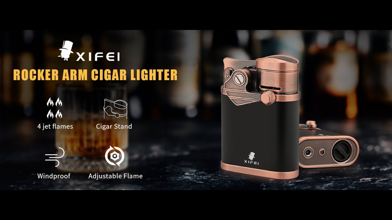 XIFEI 4 Jet Flame Torch Lighter with Cigar Stand, Windproof Rocker Lig