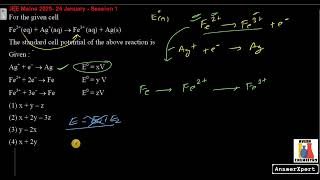 For the given cell, Fe2 (eq)   Ag (aq) --- Fe3  (aq)   Ag(s). The standard cell potential of the abo