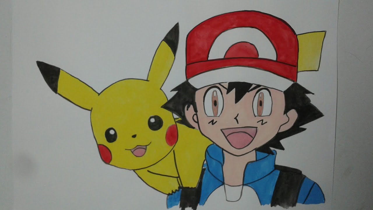 Como desenhar e pintar Ash e Pikachu de Pokemon #foryou #howtodraw