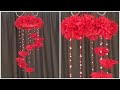 Diy paper rose flower wall hanging  home decor ideas  easy paper wind chimes 