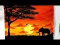 COMO PINTAR UN ATARDECER AFRICANO CON ELEFANTE 🐘✔️