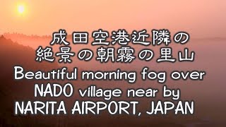 成田空港近隣の幻想的な朝霧のベールに包まれた絶景の里山。The fantastic morning fog wrapped by veil near NARITA airport.