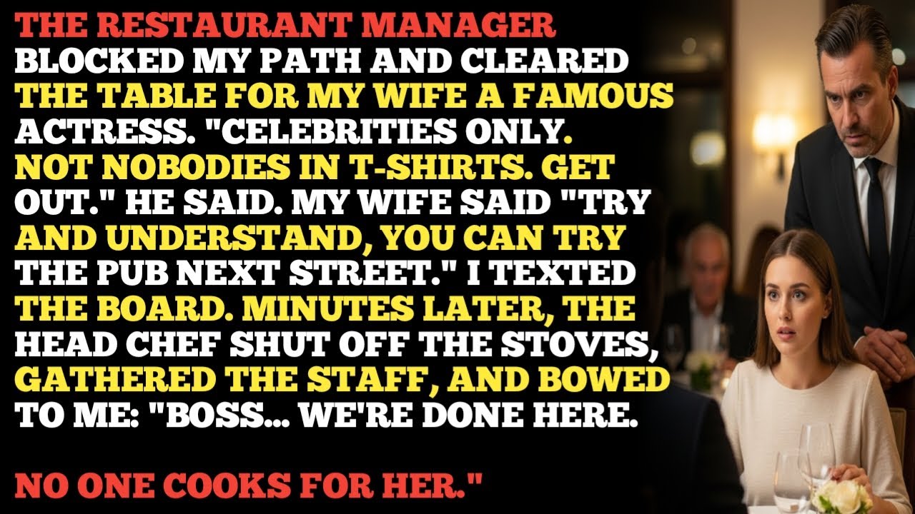 THE RESTAURANT MANAGER BLOCKED MY PATH AND CLEARED THE TABLE FOR MY WIFE A FAMOUS ACTRESS. "CELE... 