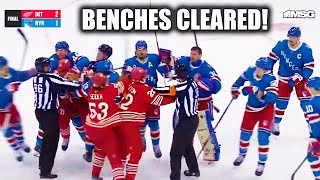 Mason Appleton Jonathan Quick Fight Scrum Benches Clear | Rangers vs Red Wings 2025 Highlights