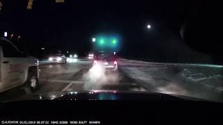 Running a red light on a snow covered road