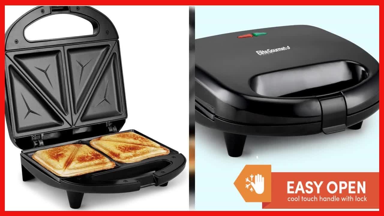 Elite Gourmet ESM-2207 Sandwich Panini Maker Grilled Cheese Machine, Tuna Melt Omelets PFOA-Free Non-Stick Surface, 2 Slice, Black