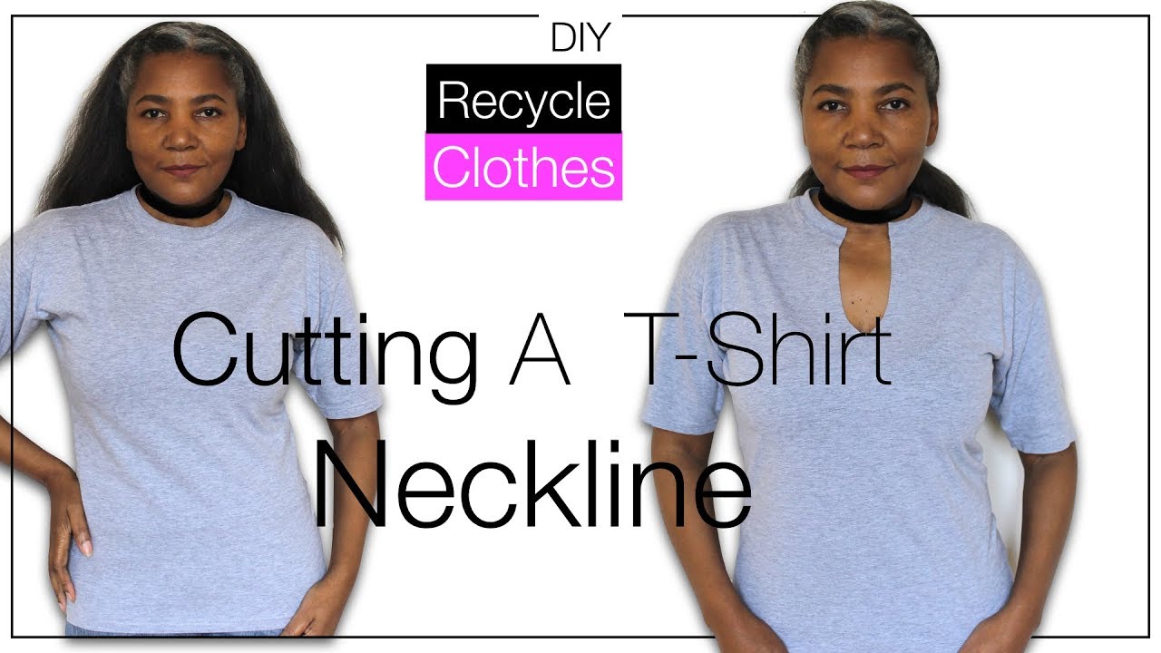 Cutting a T-Shirt Neckline | Thrifted Transformations - YouTube