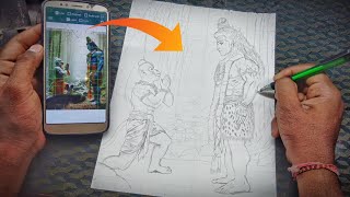 Lord Shiva with Hanuman ji drawing, Mahadev drawing with Jai shree Hanuman, || Outline Tutorial.