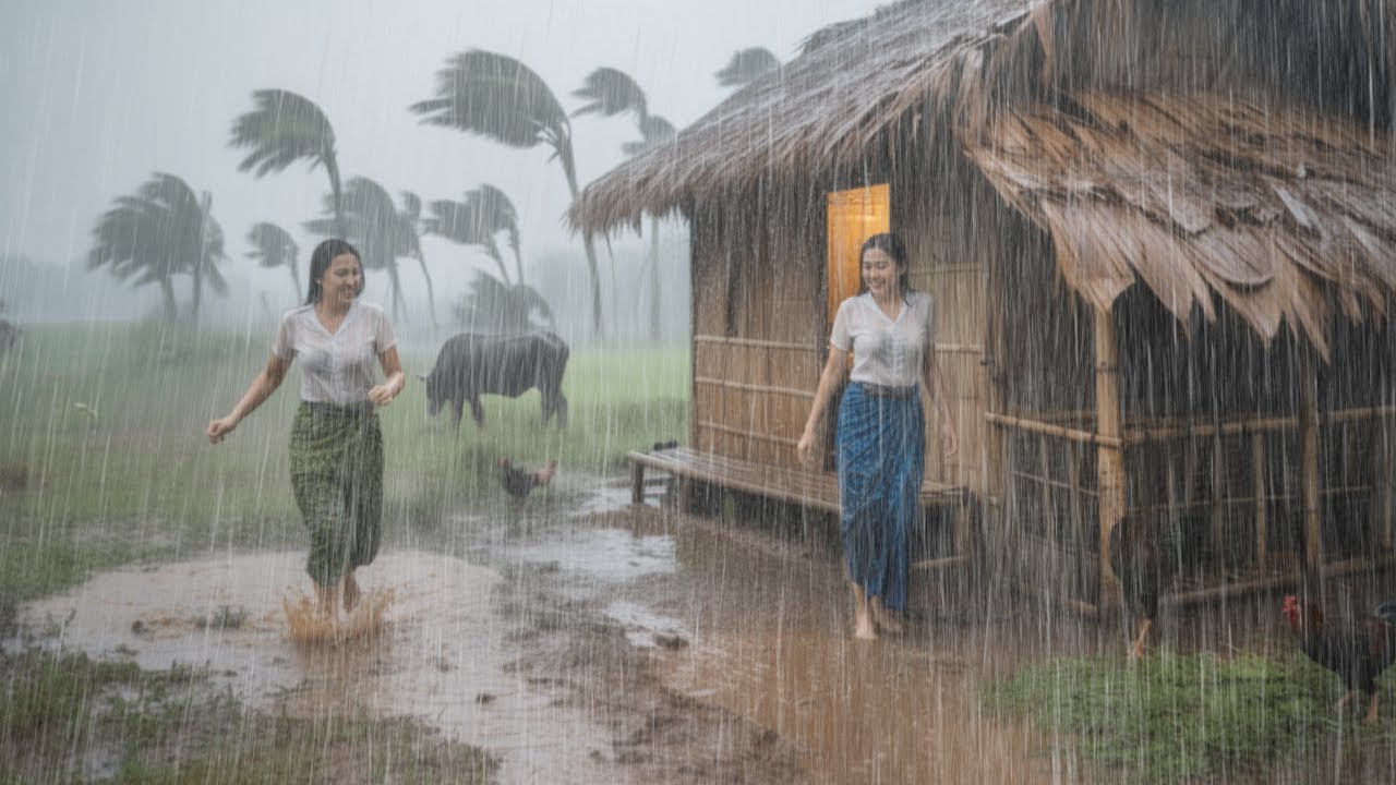 CAN YOU HANDLE THIS? ⛈️ Heavy rain and strong winds in rural Indonesia ...