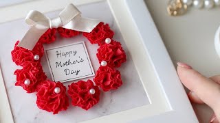 【100均DIY】母の日の手作りプレゼントに 樹脂粘土でカーネーションのフレームリースの作り方　Mother‘s Day Carnation Framed wreath