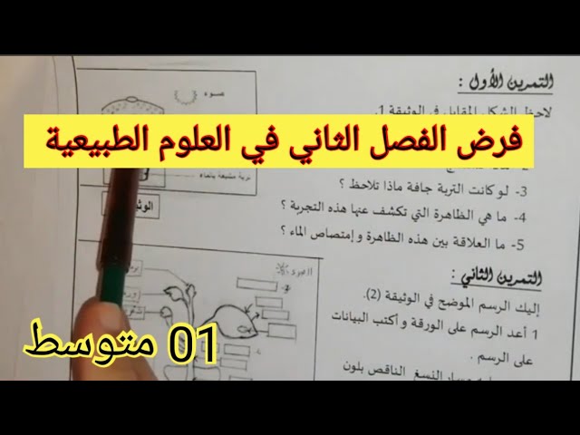 فرض الفصل الثاني في العلوم الطبيعية السنة الأولى متوسط 2024