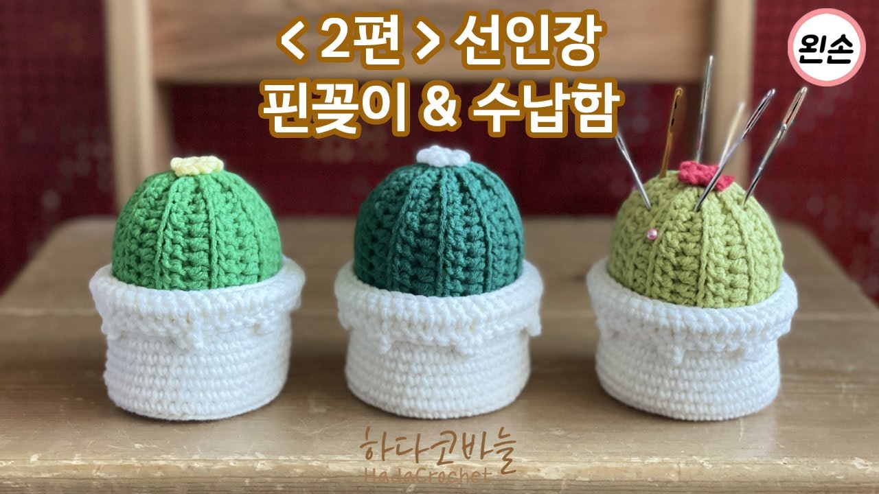 [왼손뜨개] 2편 - 코바늘 선인장 핀쿠션 바구니 뜨개, 선인장 악세사리함