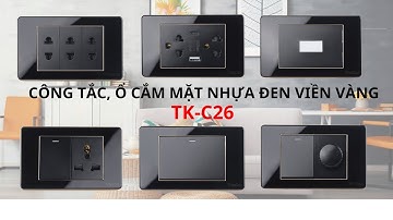 Công tắc ,Ổ Cắm Điện Mặt Nhựa Epoxy Màu Đen Viền Vàng Tenko TK-C26 I Tenko.com.vn