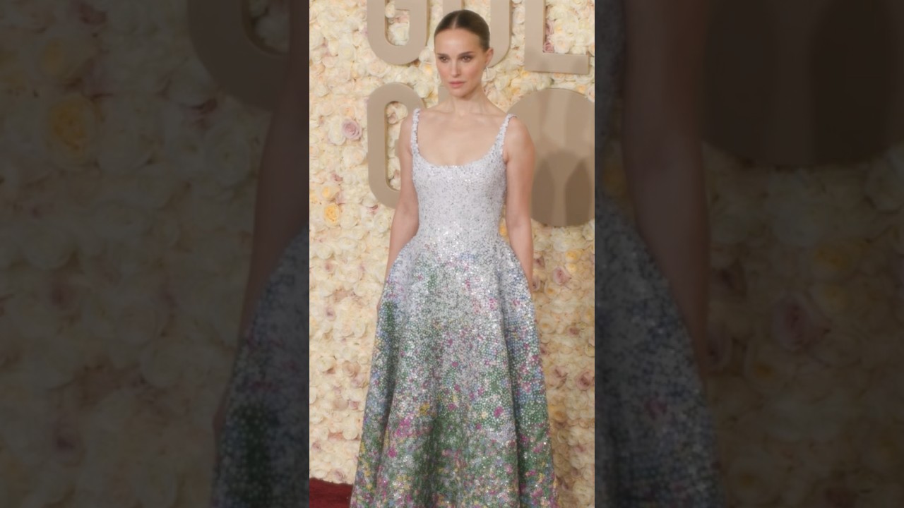 Natalie Portman radiates at the Golden Globes in a #DiorCouture embroidered dress. #shorts