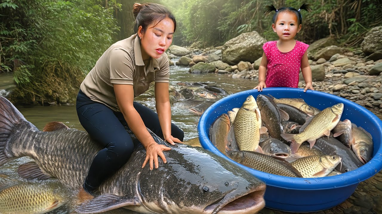 How to Catch Giant Fish on rainy days with children to sell at the ...