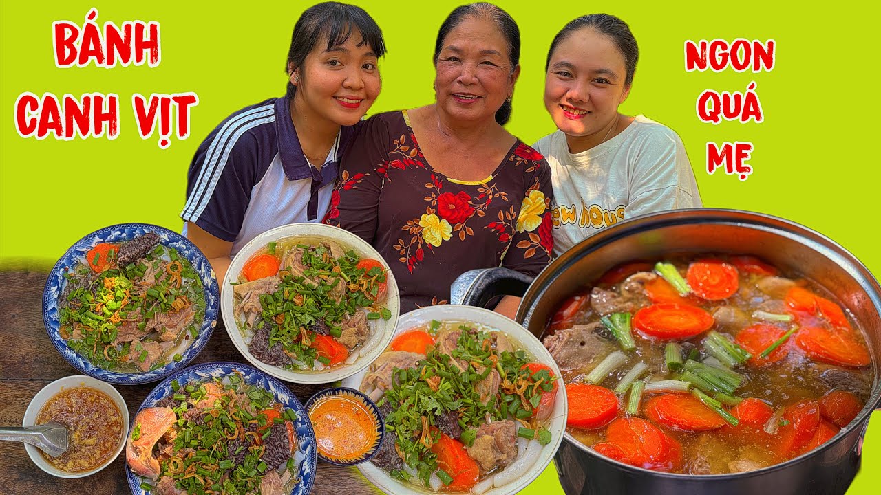 Huỳnh Như Vlogs Nấu Nồi Bánh Canh Bột Xắt Thịt Vịt Ăn Cùng Mẹ Và Bạn Gái Tiên IQ Ngoài Vườn Trái Cây