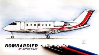 Как нарисовать самолёт бизнес класса Бомбардье Bombardier Challenger 605 поэтапно | Видео урок