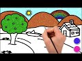 How to draw simple landscape picture  drawing painting and coloring for kids toddlers