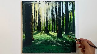 How to paint forest morning | easy acrylic for beginner