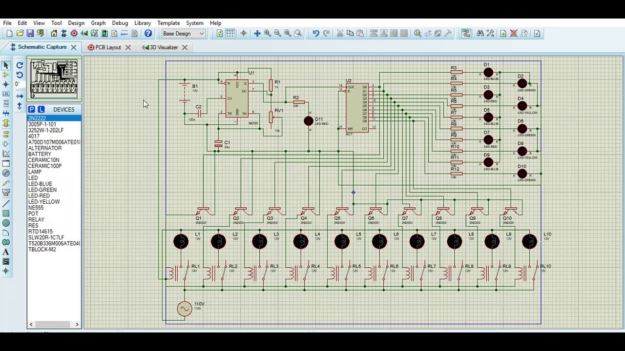 Circuito con el NE 555,CD 4017 Y RELAY en proteus 8 professional - YouTube