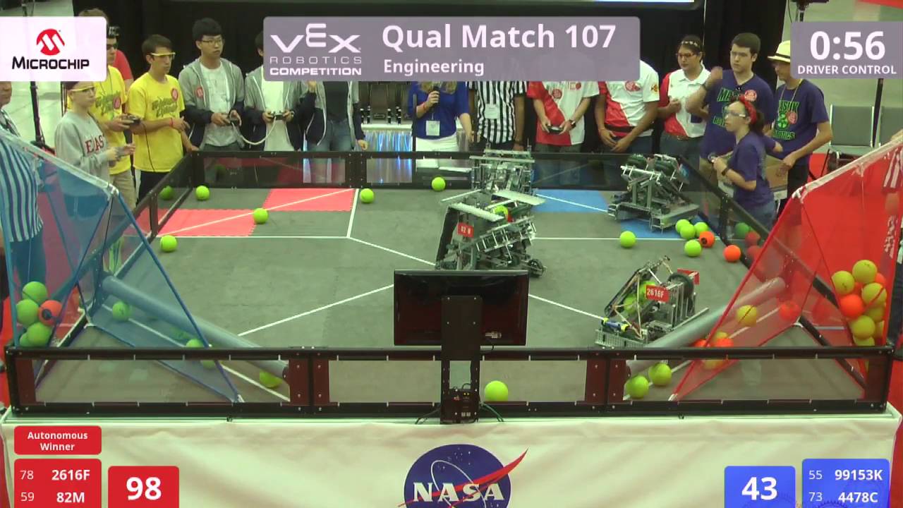 VEX Worlds 2016 - VRC High School - Engineering - Qual 107 (2616F 82M) 184 vs 61 (99153K 4478C)
