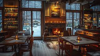 Relaxing Jazz Background Music with Crackling Fireplace in Cozy Coffee Shop Ambience for Study, Work