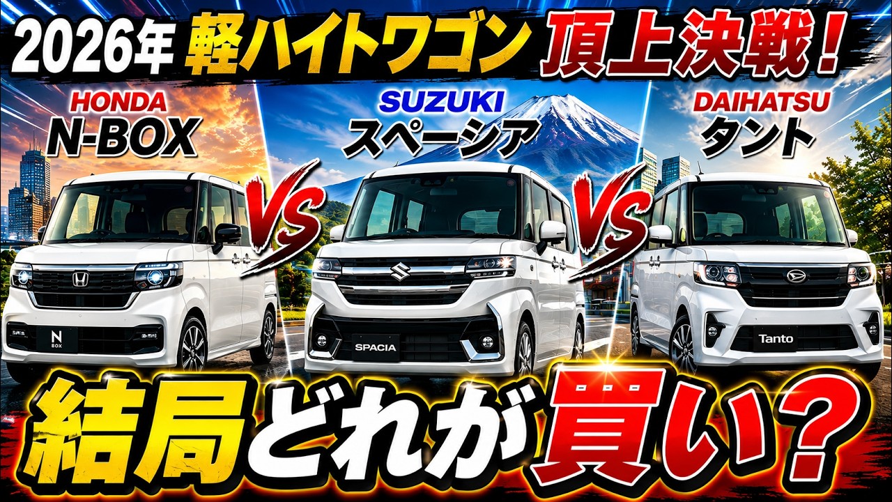 2026年 軽ハイトワゴン頂上決戦！N BOX vs スペーシア vs タント 