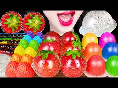 ASMR RAINDROP JELLY, BOMB JELLY 물방울 떡 BOBA JELLY 딸기 폭탄 젤리 먹방 MUKBANG