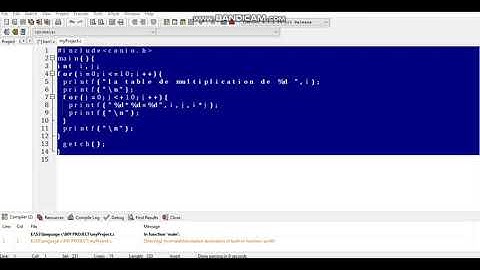 table de multiplication en C