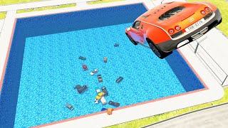 Cars vs water pool -  BeamNG.Drive