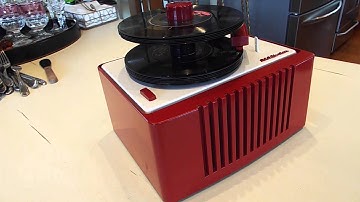 RCA 45 EY2 record player playing a stack of 45 records.