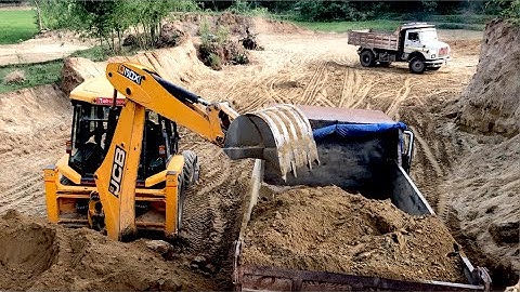 JCB Backhoe Loader Loading Soil Into Tipper - JCB Dozer Working Video