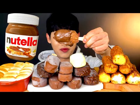 ASMR 오독오독 초콜릿 아이스크림🍦 크로칸슈 누텔라 찍먹방~!! Chocolate Ice Cream With Nutella Cream Cookie Chox MuKBang~!!