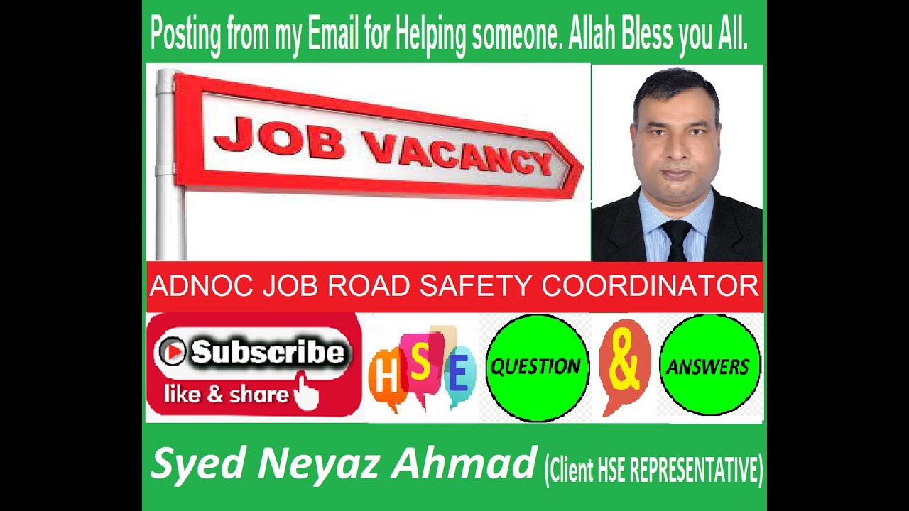 VACANCY ADNOC ROAD SAFETY COORDINATOR. adnoc hseengineers 