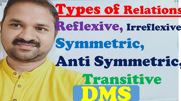 Types  of  Relations  || Reflexive || Irreflexive || Symmetric || Anti Symmetric || Transitive ||DMS