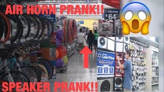 AIR HORN PRANK AT WALMART+ SPEAKER PRANK (KICKED OUT)