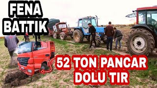 3 TRAKTÖR ÇAMURA SAPLANAN 52 TONLUK TIRI ÇEKTİK - Traktörün Lastiği Patladı