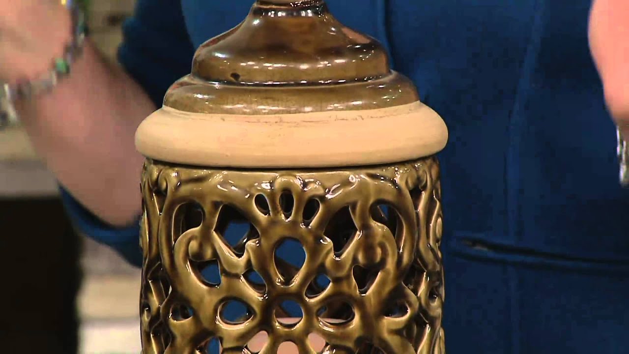 16.5" Ceramic Hurricane with Flameless Candle by Valerie on QVC YouTube