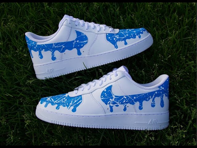 Air Force 1 Splatter Sky Baby Blue Navy Dark White Custom Shoes