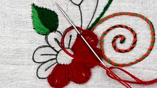 amazing hand embroidery flower design made with easy flower stitches, raised buttonhole stitch