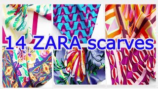 ♡【スカーフ】２０２２年秋 ZARAのスカーフ１４種類 プリントサテンスカーフとプリントシルクスカーフ　14 ZARA scarves 2022 print scarves