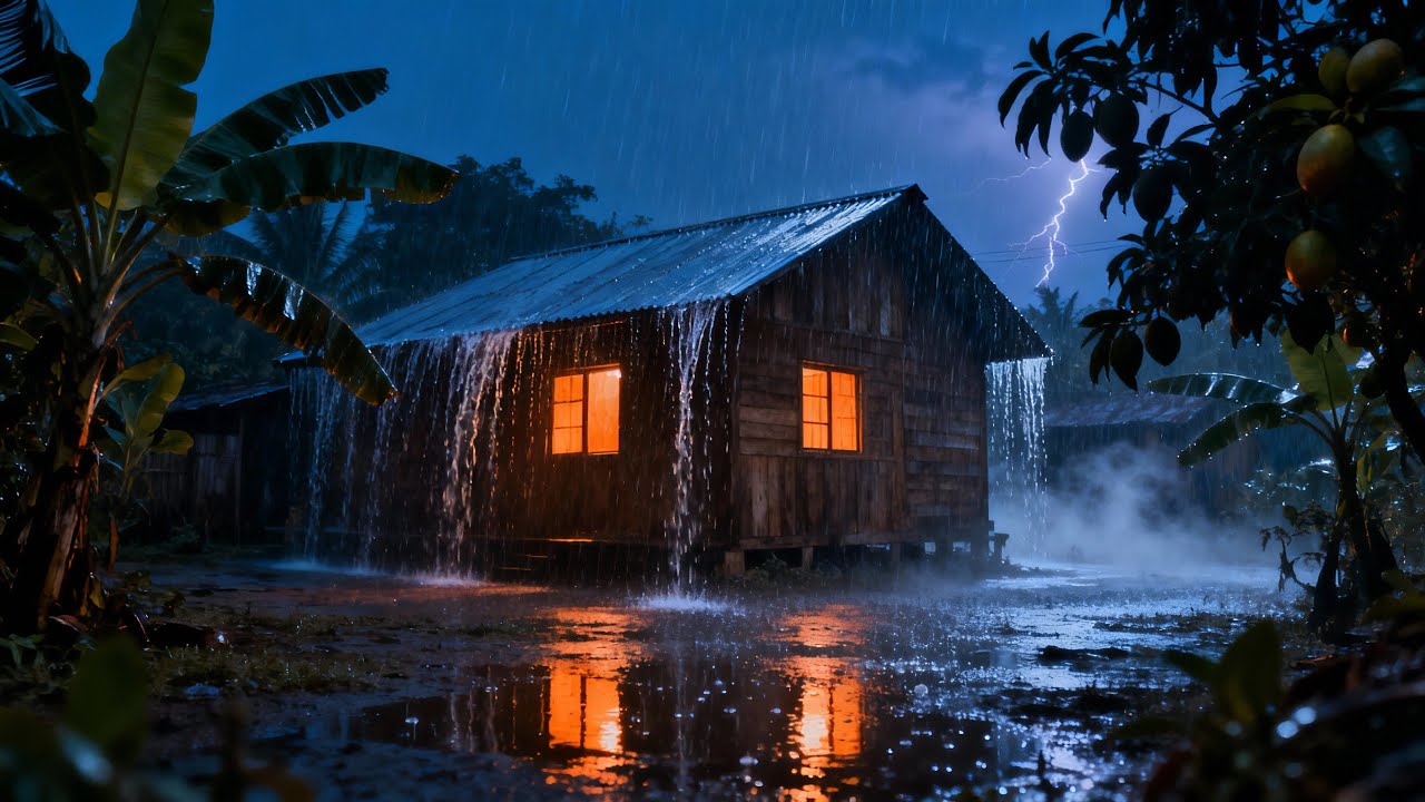 ASMR Heavy Rain on Wooden Cabin at Night – Relaxing Thunderstorm Sounds ...